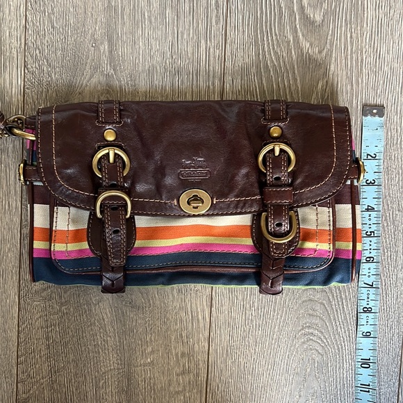 Coach 65th Anniversary Legacy Brown Leather Color Stripe Garcia Clutch/Wristlet - Picture 13 of 14